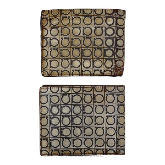 🔴 (JUNK LOT) Ferragamo Bifold Wallets - Gold Gancini - Picture 2 of 8